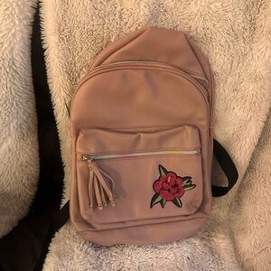 Pink Backpack with Floral Embroidery